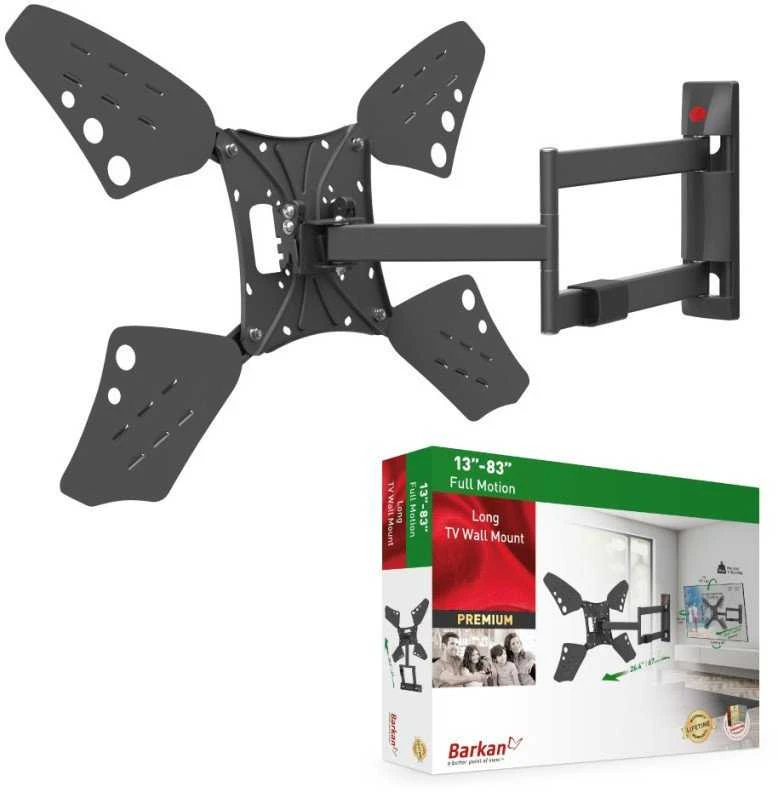 Laikiklis BARKAN 3400L.B 65" lygiam/lenktam TV, 4 lankstų, sieninis, juodas