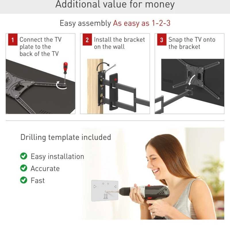 Laikiklis BARKAN 3400L.B 65" lygiam/lenktam TV, 4 lankstų, sieninis, juodas