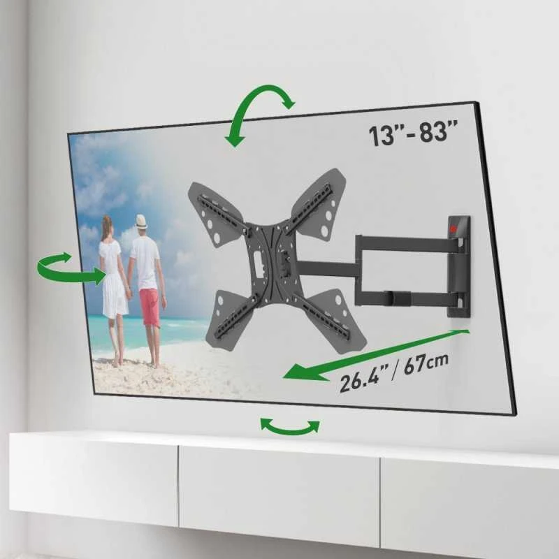 Laikiklis BARKAN 3400L.B 65" lygiam/lenktam TV, 4 lankstų, sieninis, juodas