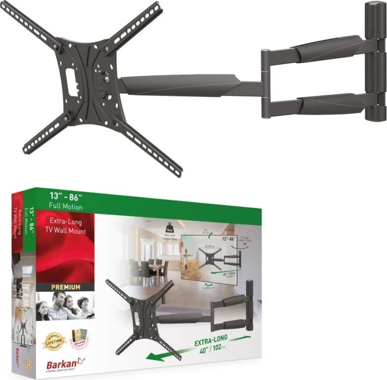 Laikiklis BARKAN BM443XL 13"-83" TV, 4 lankstų, sieninis, juodas, labai ilgas
