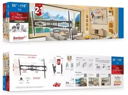 „Barkan“ televizoriaus sieninis laikiklis 55–115 colių LED/LCD, 120 kg, 2in1, pakreipiamas, fiksuotas