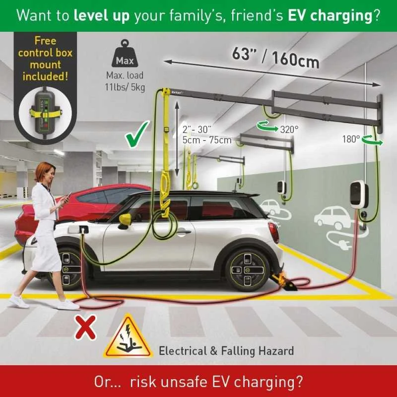„Barkan EV160WM“ prie sienos tvirtinamas elektromobilio įkrovimo laido prailginimo svirtis, 160 cm, dviguba svirtis