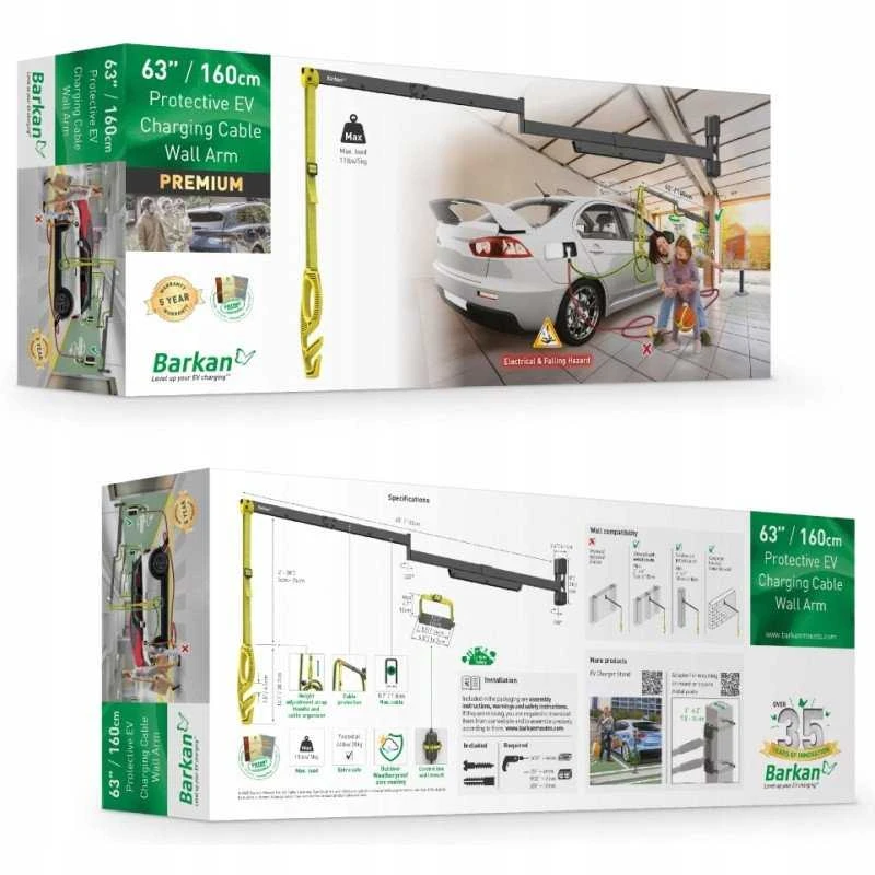 „Barkan EV160WM2“ prie sienos tvirtinamas elektromobilio įkrovimo laido prailginimo svirtis, 160 cm, viena svirtis