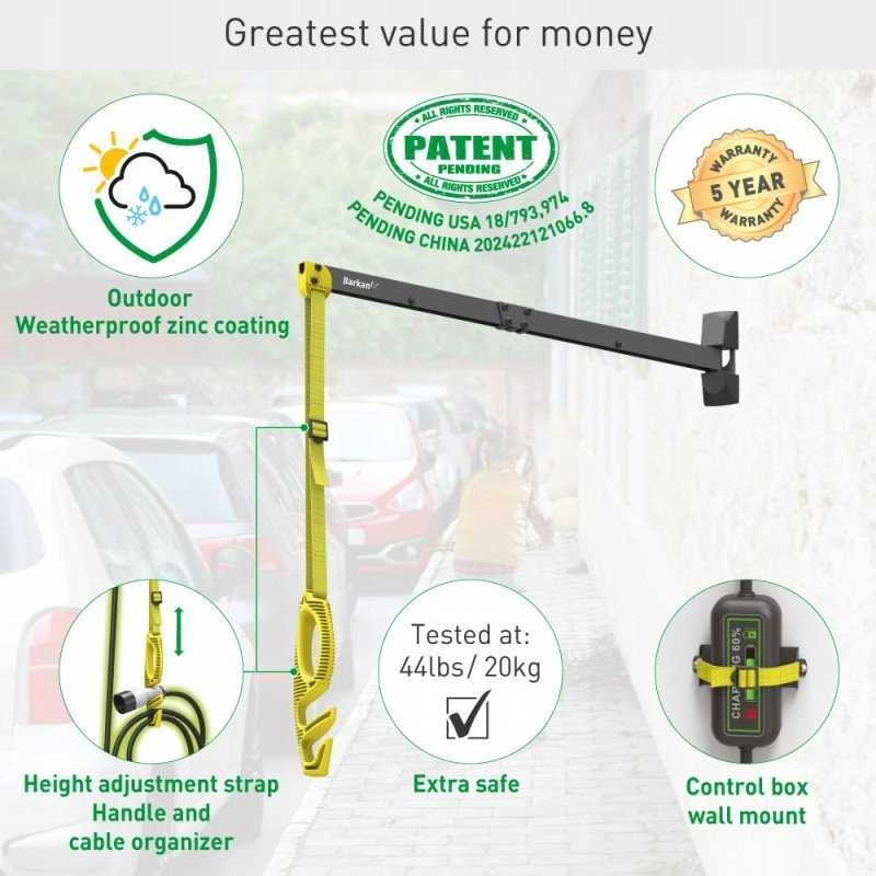 „Barkan EV80WM“ prie sienos tvirtinamas elektromobilio įkrovimo laido prailgintuvas, 80 cm