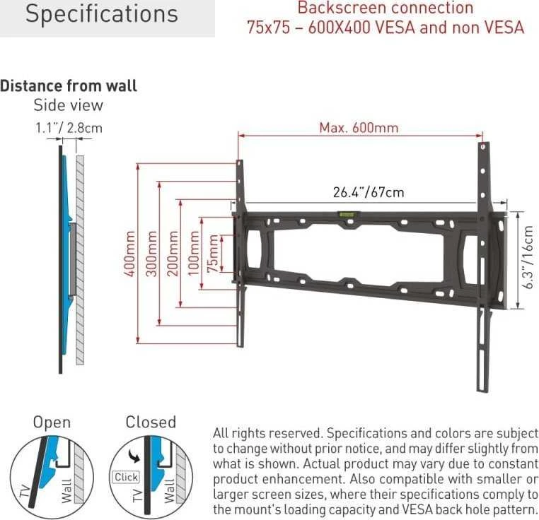 Laikiklis BARKAN E400+.B 32"-90" lenktam televizorius, fiksuotas, sieninis, juodas