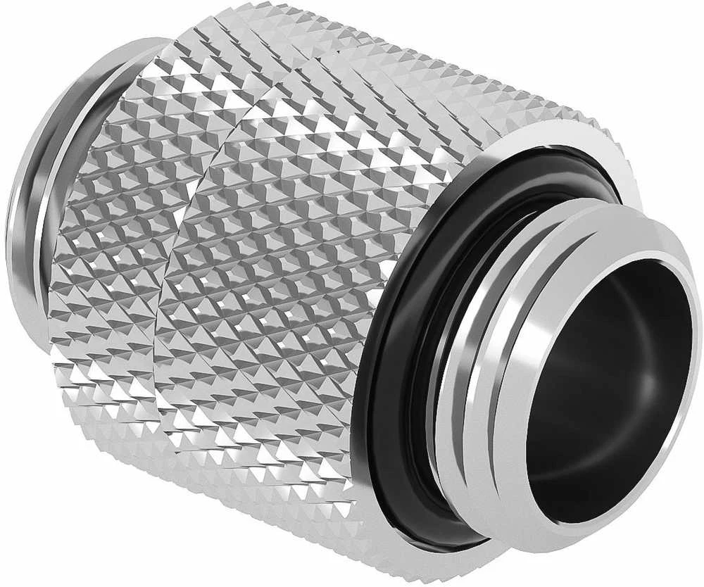 Barrow adapter, straight G1/4 inch male to G1/4 inch male, rotatable – 14mm, baltas-sidabrinis