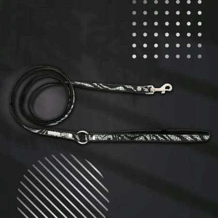 Barry King Šuns pavadėlis, Equilibre, juodas zebras, odinis nikelis, 13 mm / 120 cm