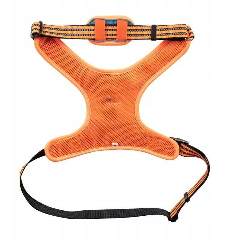 Barry King šunų petnešos, mėlynos ir oranžinės spalvos, su šviesą atspindinčiomis detalėmis, M dydis, kaklo pagalvėlė, kaklo apimtis 42-52 cm / krūtinės apimtis 48-74 cm