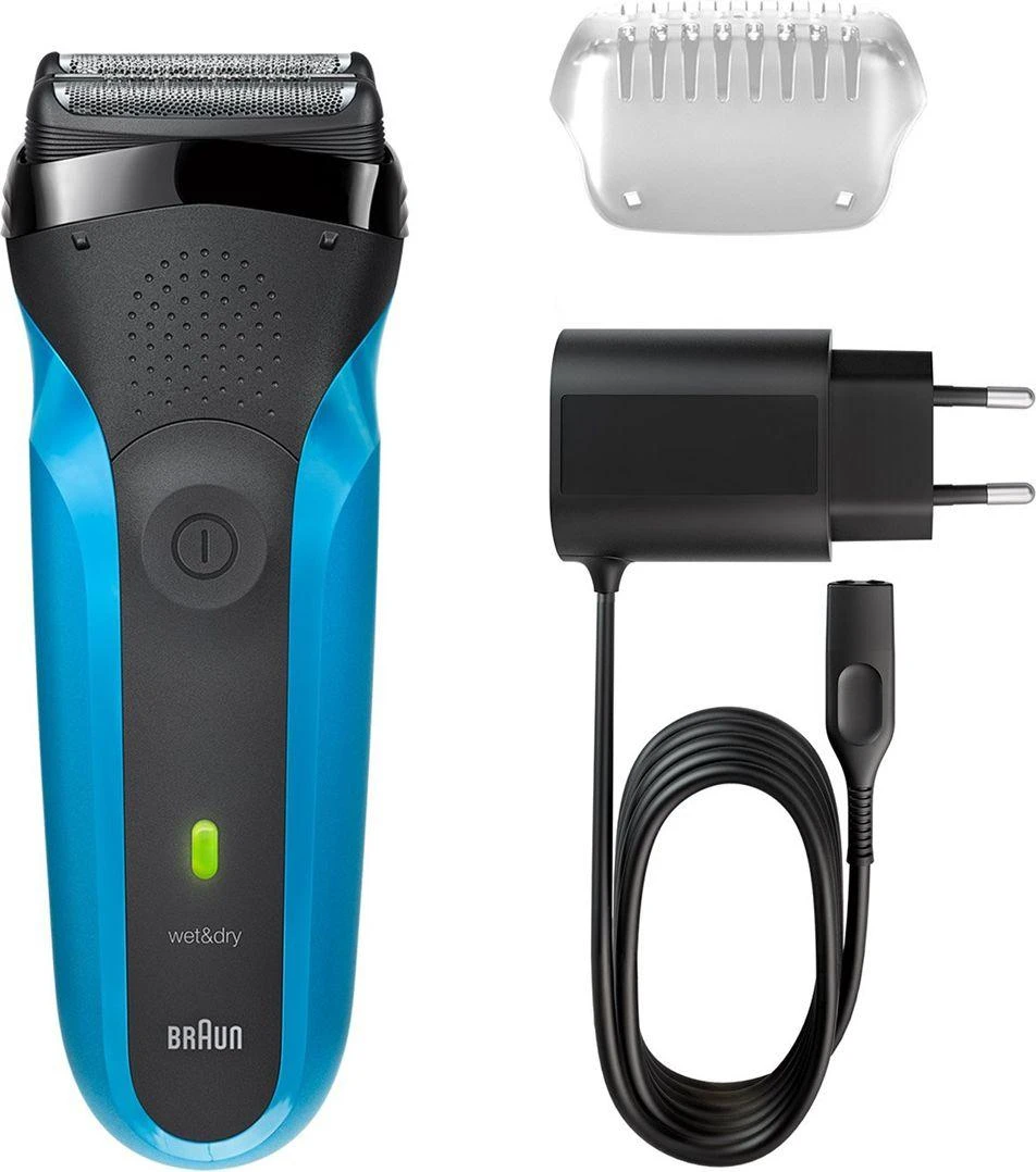 Barzdaskutė Braun Elektrinis skustuvas 310s Šlapiam naudojimui, Įkraunamas, Įkrovimo laikas 1 val., Ni-MH, Baterijos, Mėlyna