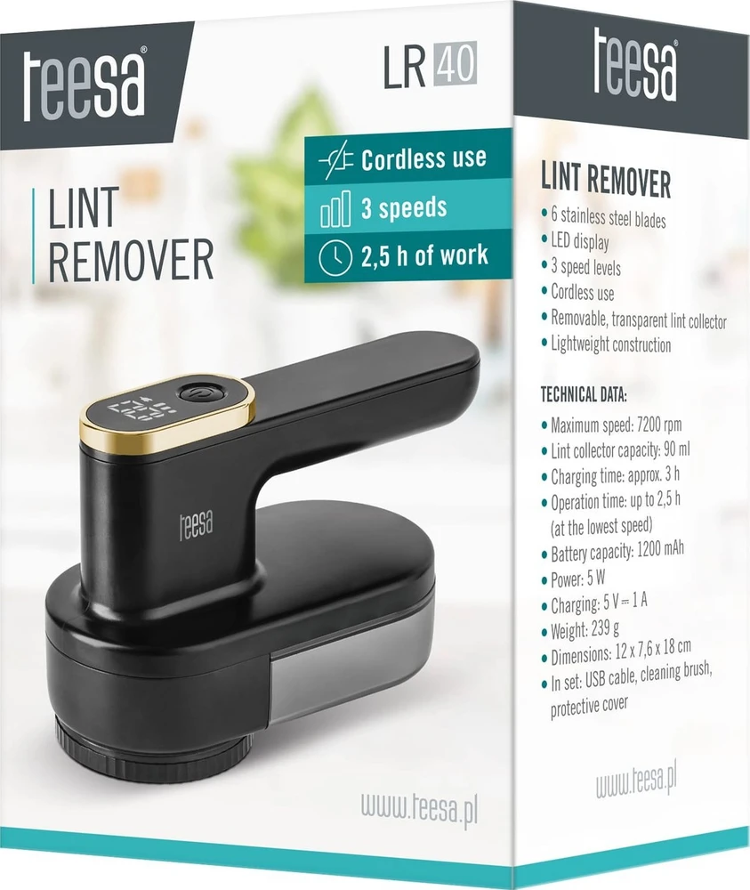 Kruger & Matz Teesa LR40 belaidis drabužių skustuvas, LED, 3 greičiai, 6 peiliai