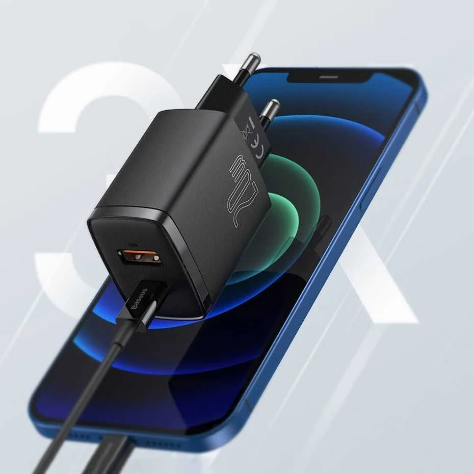 „Baseus“ kompaktiškas įkroviklis 1 x USB-A 1 x USB-C 3 A (6953156207240)