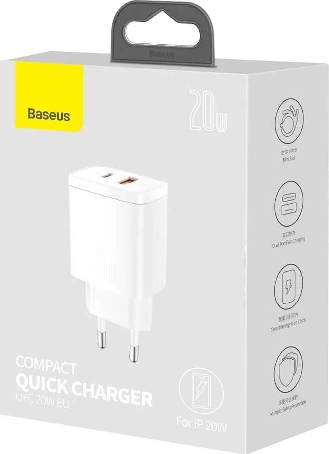 „Baseus“ kompaktiškas įkroviklis 1 x USB-A 1 x USB-C 3 A (6953156207240)