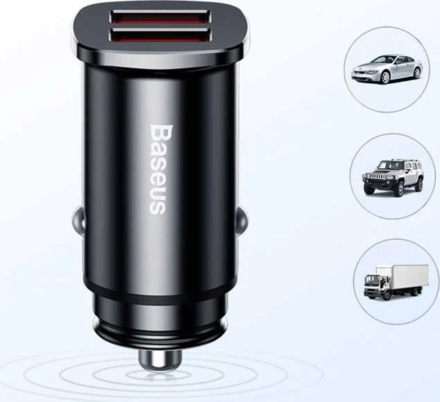 Baseus Square automobilinis įkroviklis 2xUSB QC3.0 5A 30W - Juodas