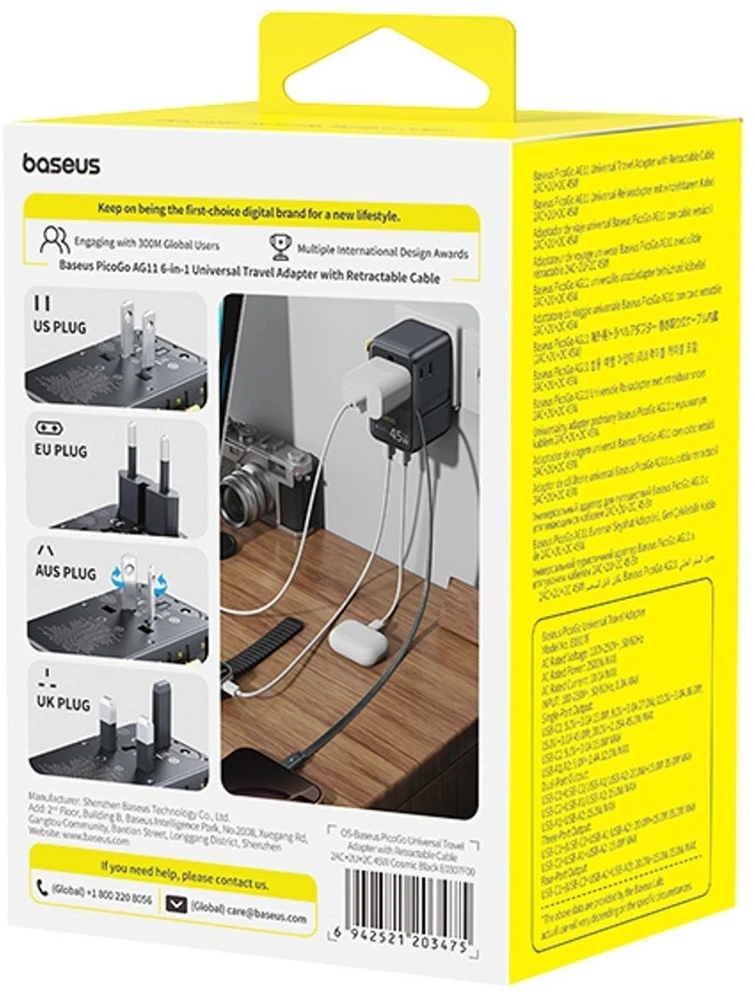 Baseus PicoGo AG11 Fast Universal 45W Travel Charger Cosmic juodos spalvos