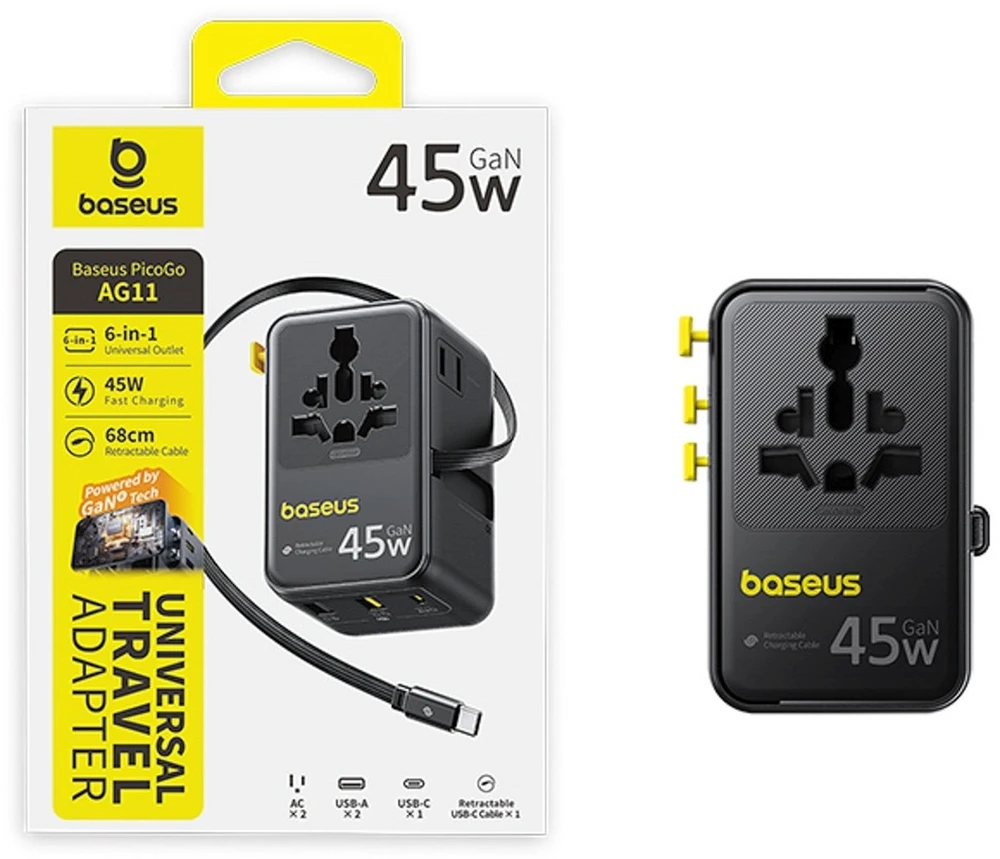 Baseus PicoGo AG11 Fast Universal 45W Travel Charger Cosmic juodos spalvos