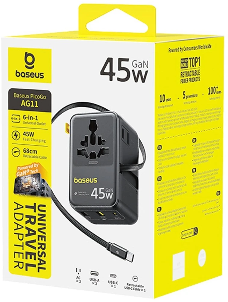 Baseus PicoGo AG11 Fast Universal 45W Travel Charger Cosmic juodos spalvos