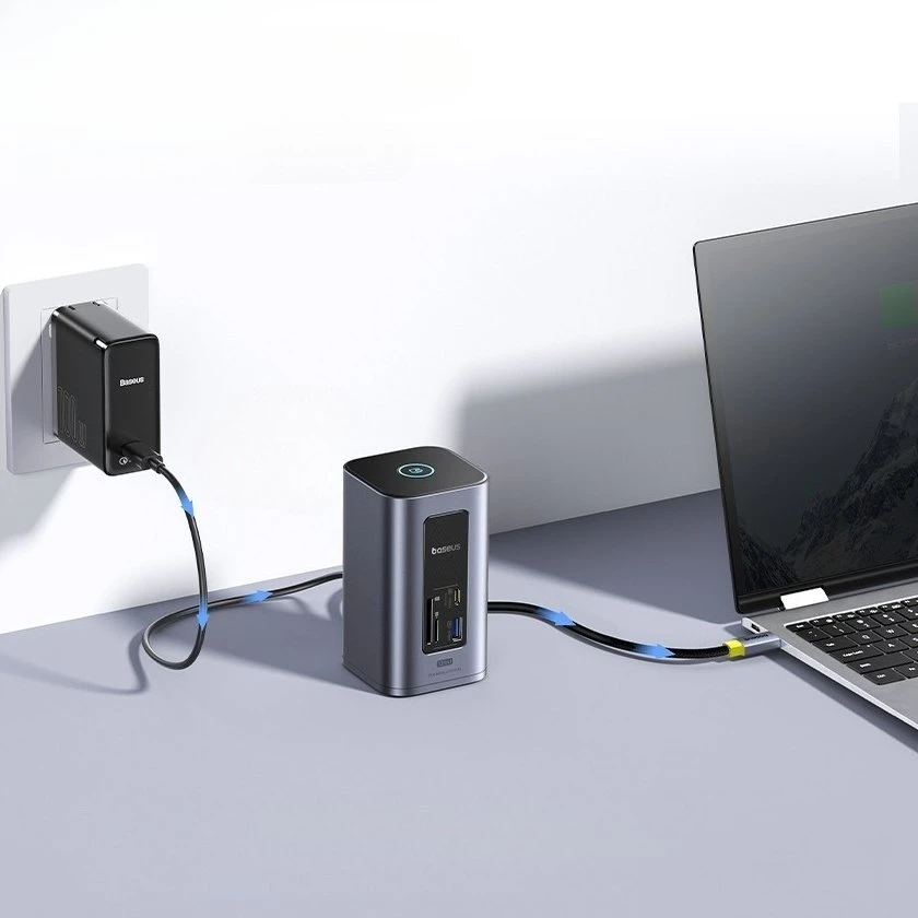 Jungčių stotelė / adapteris 1in12 USB C kištukas - 2xHDMI RJ45 SD/TF USB3 NU1 Air Spacemate BASEUS