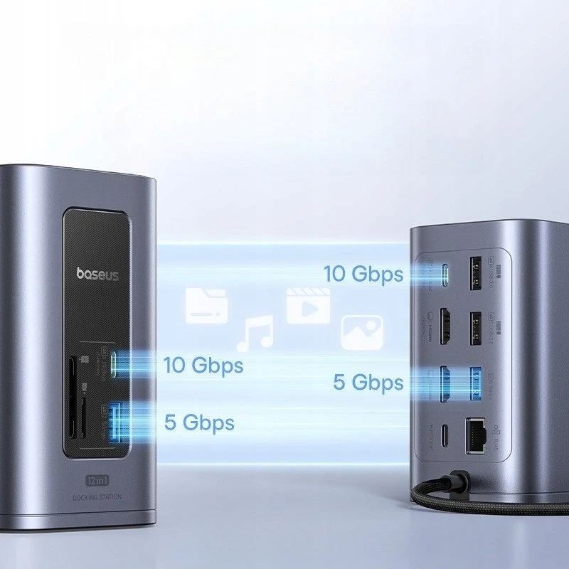 Jungčių stotelė / adapteris 1in12 USB C kištukas - 2xHDMI RJ45 SD/TF USB3 NU1 Air Spacemate BASEUS