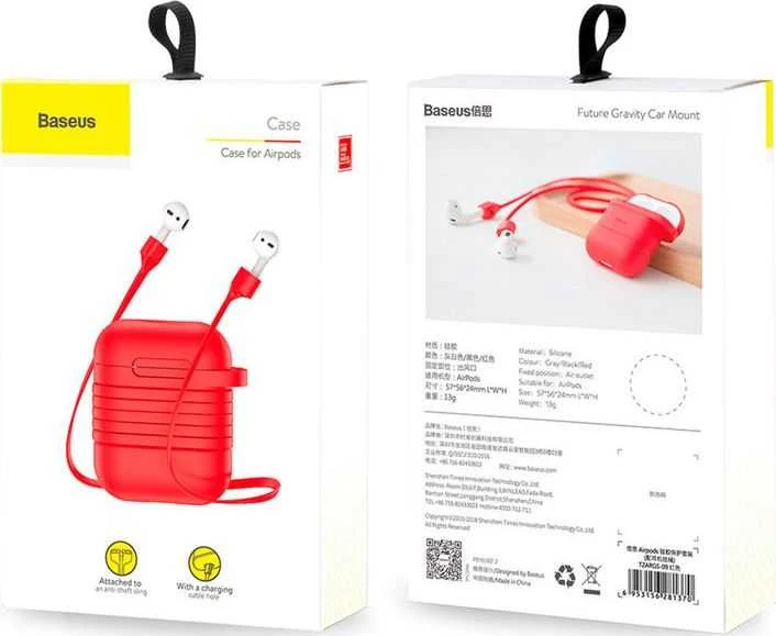 Baseus AirPods dėklas su raudona juostele – pakuotės vaizdas