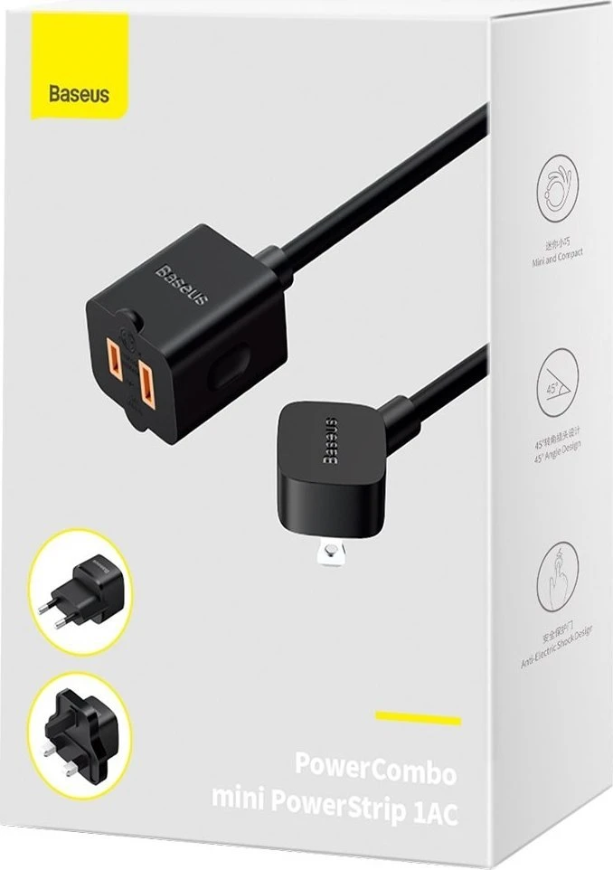 Baseus PowerCombo kabelis/przedłużacz su mini listwą zasilającą 1m juoda (adapter sieciowy EU i UK)(PSMN000301) (187753444)