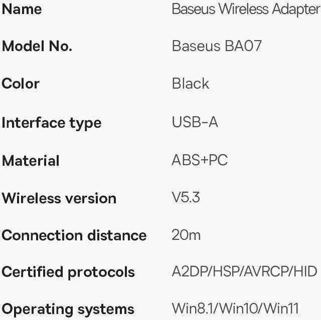 Belaidis adapteris Baseus Juodas BA07