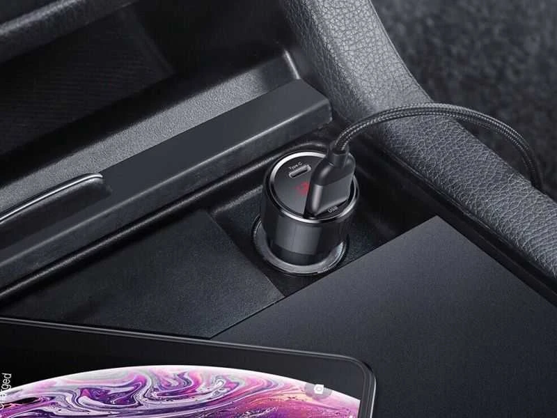 Dėklas Baseus Magic USB + USB-C QC 4.0 PD 45W automobilinis įkroviklis - juodas