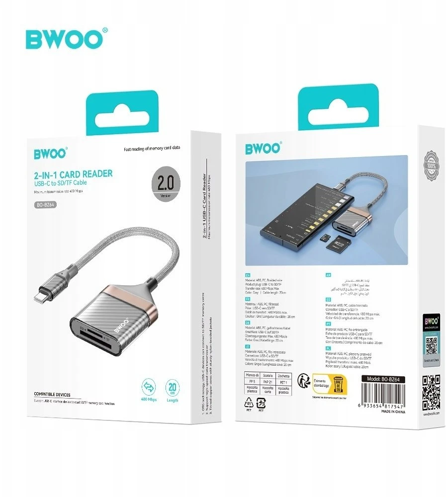 BWOO Adapteris Type C į SD kortelę / TF kortelę BZ64