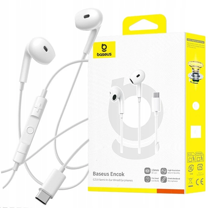 Baseus Encok CZ19 su laidu In-Ear ausinės baltos spalvos