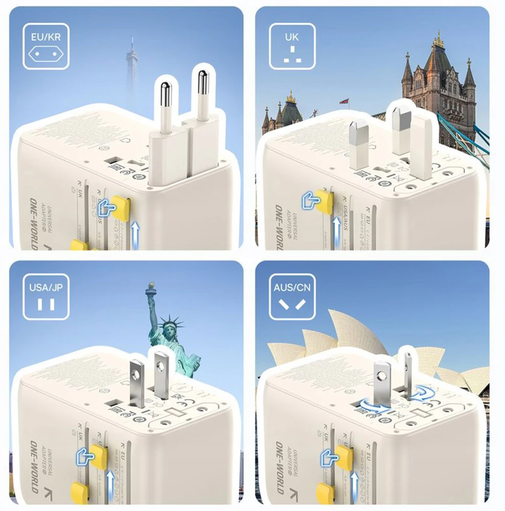 Baseus EnerCore CG11 70W „6-in-1“ kelionių adapteris su ištraukiamu USB-C laidu – baltas
