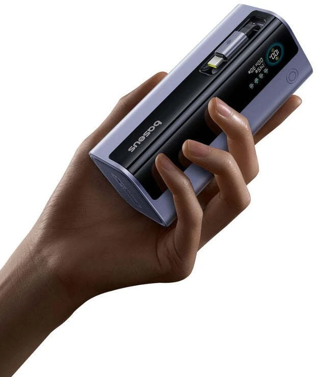 LiPo išorinis akumuliatorius (Powerbank) 20000mAh 145W, su įmontuotu USB-C kabeliu, USB-A, USB-C pilkas EnerGeek GR11 BASEUS