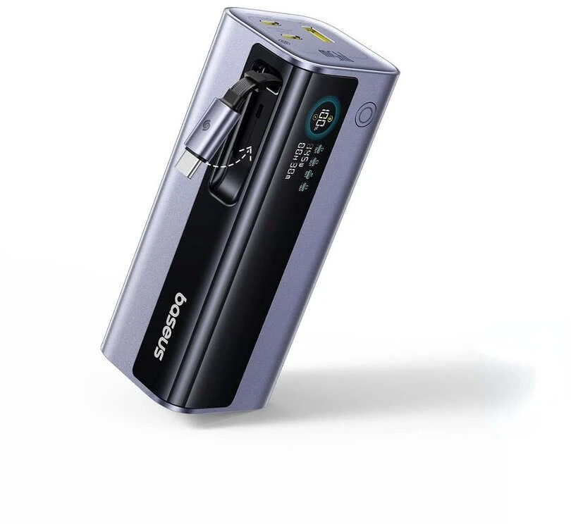 LiPo išorinis akumuliatorius (Powerbank) 20000mAh 145W, su įmontuotu USB-C kabeliu, USB-A, USB-C pilkas EnerGeek GR11 BASEUS