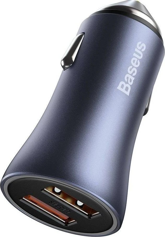 Baseus Automobilinis įkroviklis 40W 12-24V 2xUSB QC4.0 SCP FCP AFC su USB-C 1m laidu, pilkas