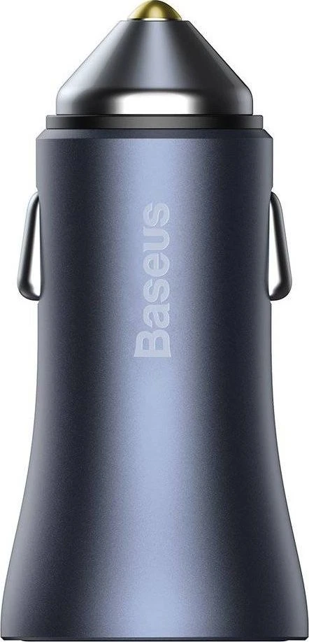 Baseus Automobilinis įkroviklis 40W 12-24V 2xUSB QC4.0 SCP FCP AFC su USB-C 1m laidu, pilkas