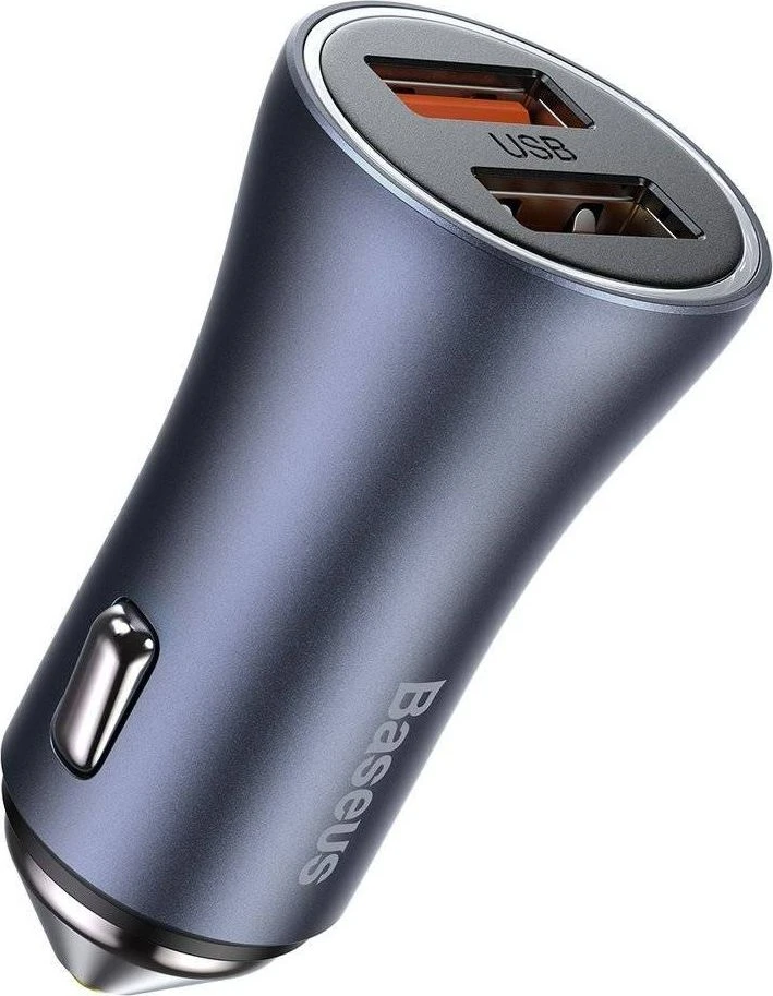 Baseus Automobilinis įkroviklis 40W 12-24V 2xUSB QC4.0 SCP FCP AFC su USB-C 1m laidu, pilkas