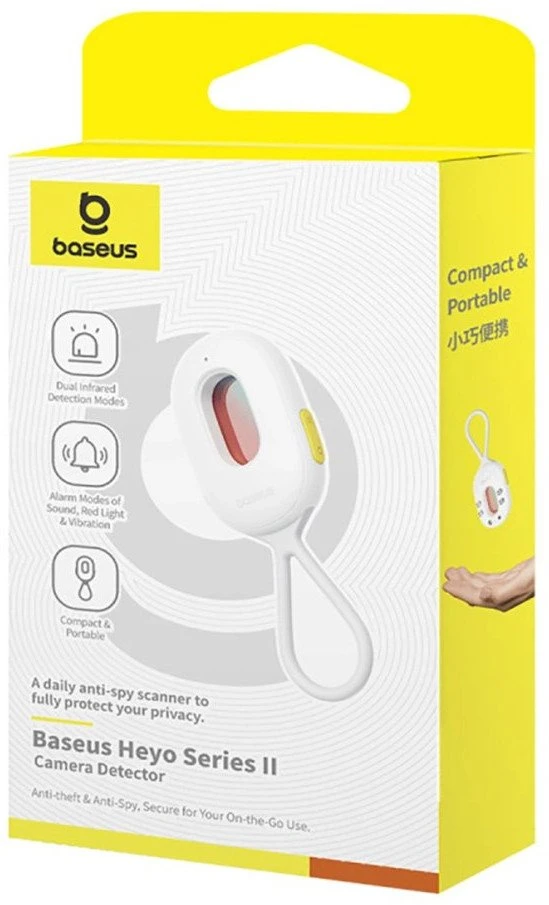 Baseus „Heyo Series II“ paslėptos kameros detektorius su signalizacija ir mini žibintuvėliu + Baseus paprastas USB-A - USB-C laidas - baltas
