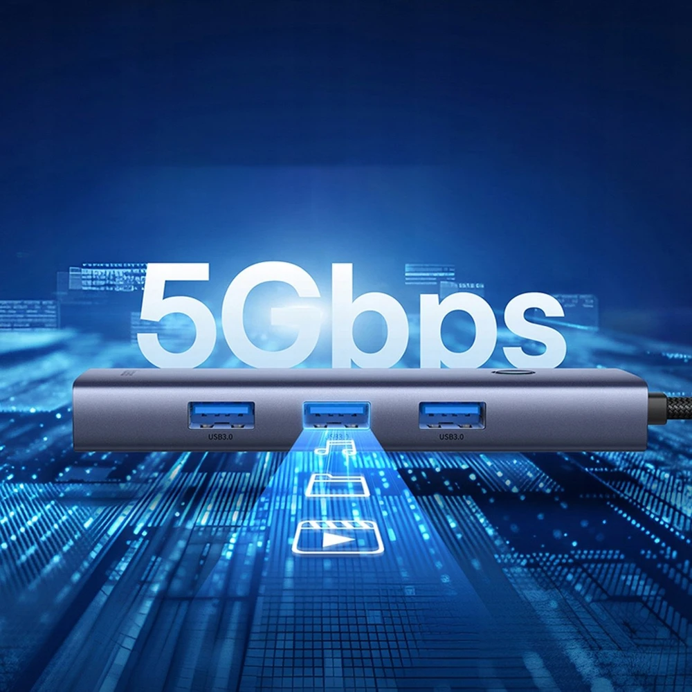 Hub Baseus UltraJoy Series Lite 4 prievadų (C tipo iki USB3.0*4+Type-C 5V) (pilka)