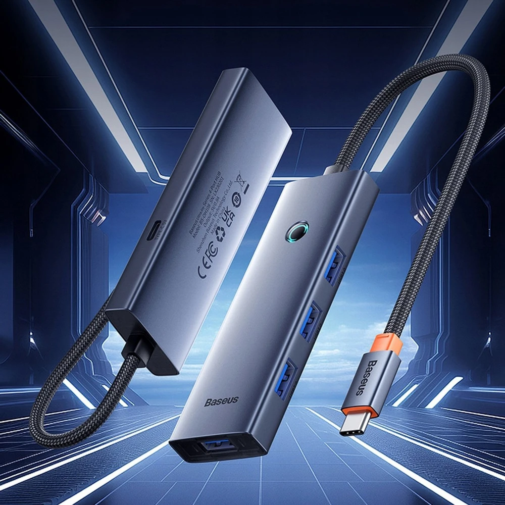 Hub Baseus UltraJoy Series Lite 4 prievadų (C tipo iki USB3.0*4+Type-C 5V) (pilka)