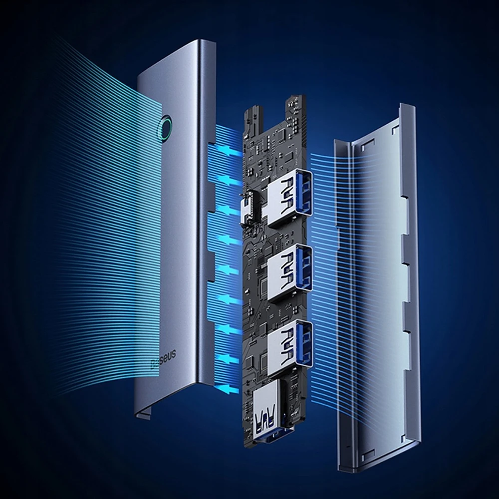 Hub Baseus UltraJoy Series Lite 4 prievadų (C tipo iki USB3.0*4+Type-C 5V) (pilka)