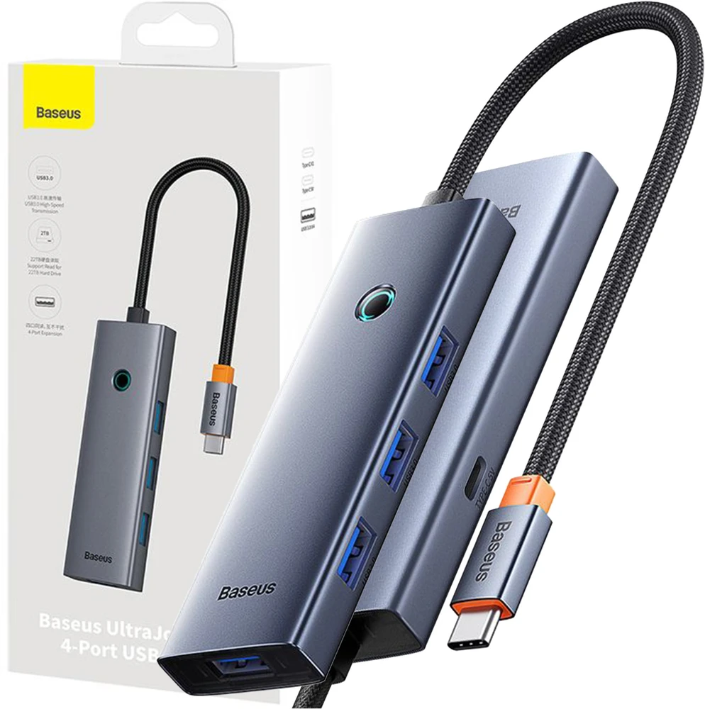 Hub Baseus UltraJoy Series Lite 4 prievadų (C tipo iki USB3.0*4+Type-C 5V) (pilka)