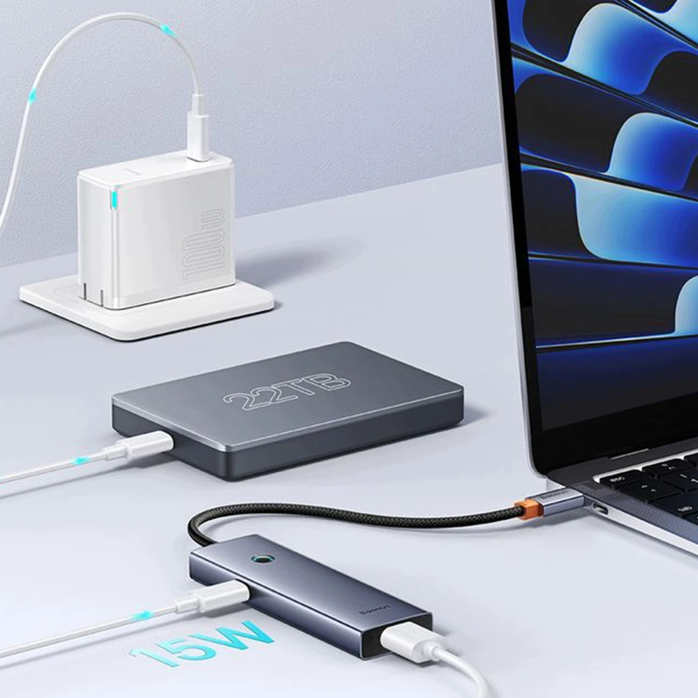 Hub Baseus UltraJoy Series Lite 4 prievadų (C tipo iki USB3.0*4+Type-C 5V) (pilka)