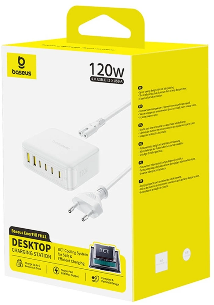 „Baseus EnerFill FH21“ 120 W įkrovimo stotelė, 4xUSB-C + 2xUSB-A - balta