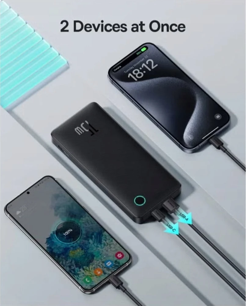 LiPo išorinis akumuliatorius (PowerBank) 10000mAh 15W USB + USB-C Airpow Lite baltas BASEUS