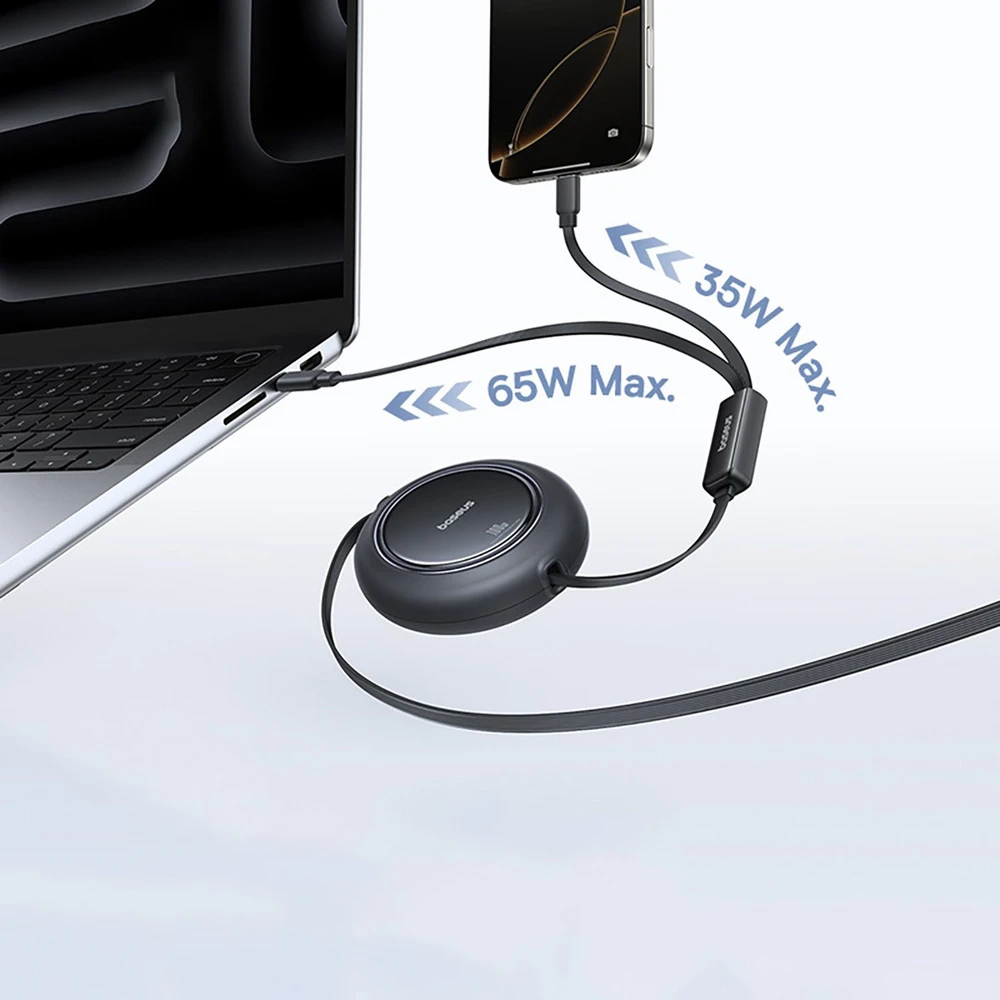 Baseus Kabelis 2-in-1 ištraukiamas laidas USB-C 100W 1.2m - juodas