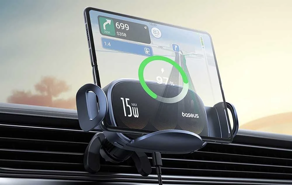 Automobilinis laikiklis su indukciniu įkrovikliu Baseus LightChaser (juodas)