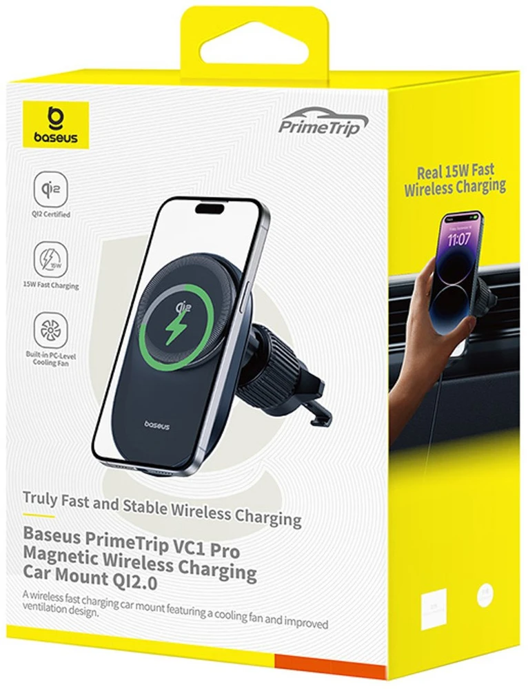„Baseus PrimeTrip VC1 Pro“ su Qi2 indukciniu įkrovikliu oro išleidimo angai - juoda
