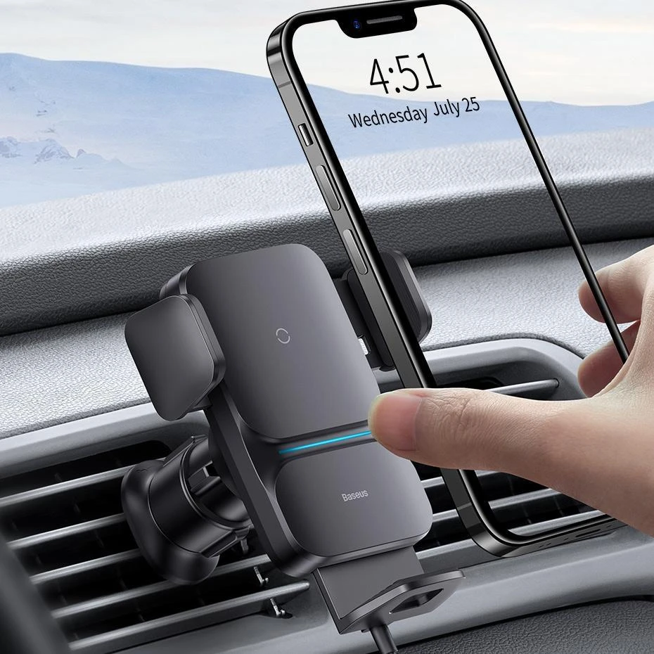 Baseus Automobilinis laikiklis 4.7-7.5" ekranų telefonams su belaidžiu Qi įkrovimu 15W, IR jutikliu