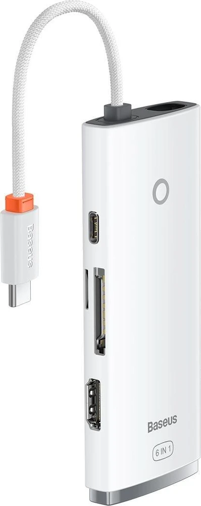 „Baseus Lite“ serijos daugiafunkcis HUB USB Type C - 2 x USB 3.0 / USB Type C PD / HDMI 1,4 / SD / TF baltas (baltas)