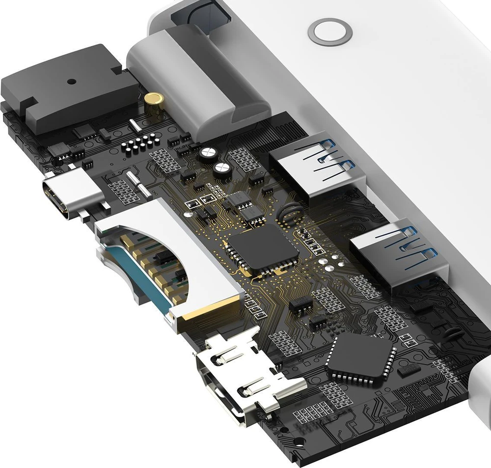 „Baseus Lite“ serijos daugiafunkcis HUB USB Type C - 2 x USB 3.0 / USB Type C PD / HDMI 1,4 / SD / TF baltas (baltas)
