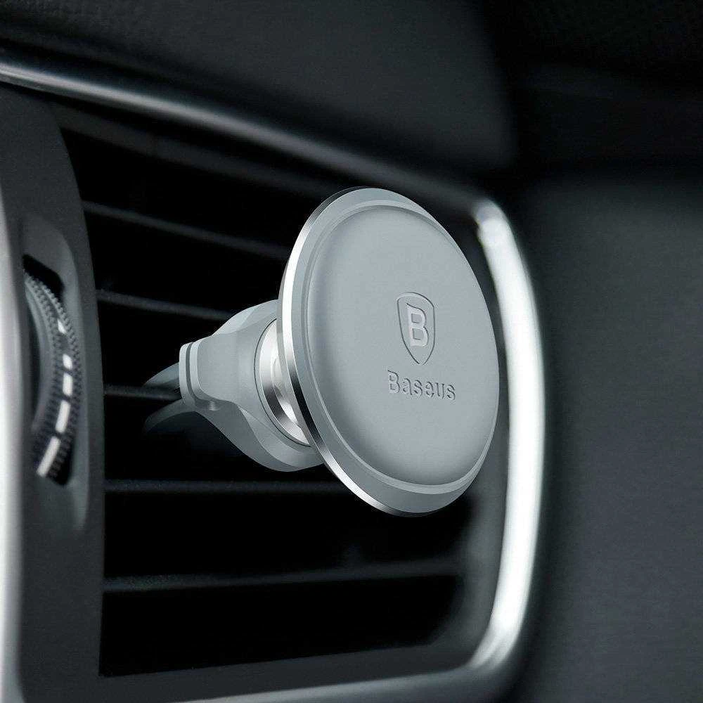 Baseus Magnetinis oro išleidimo angos automobilio laikiklis su kabelio spaustuku (sidabrinis)