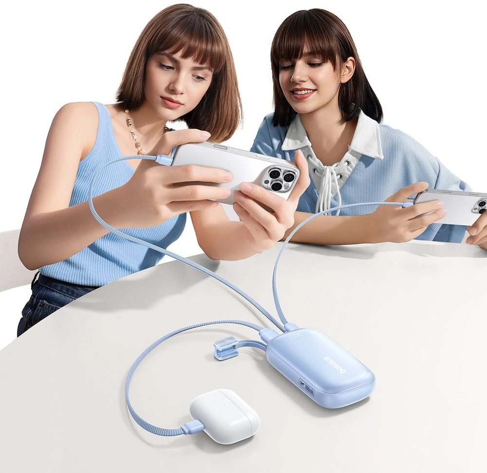 Baseus EnerFill FC21 Qpow 3 Ultra 10000mAh 45W išorinė baterija su nuimamu USB-C / Lightning laidu – mėlyna